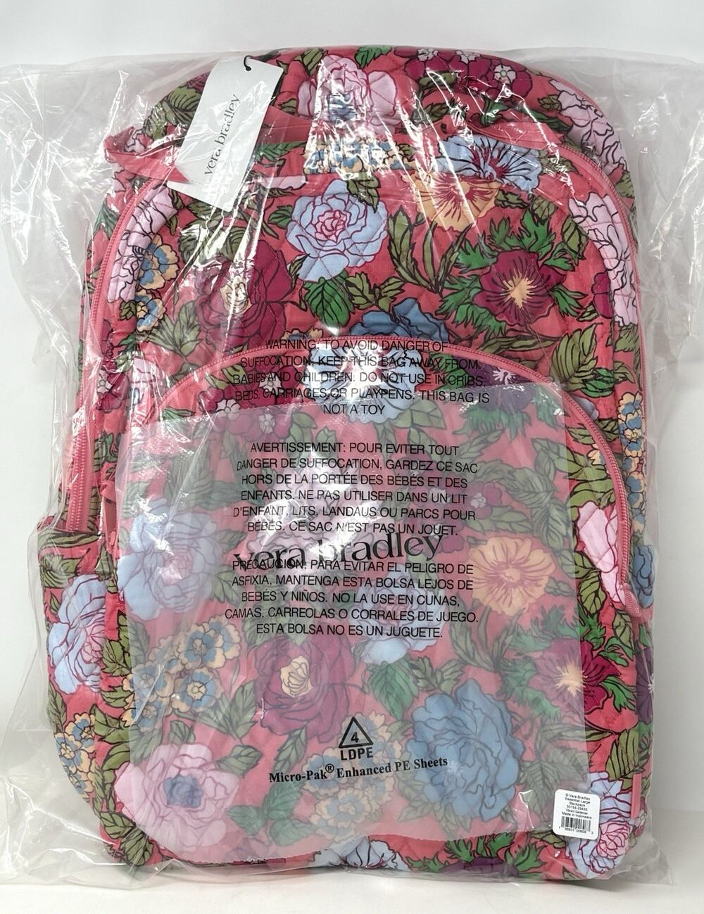 Vera Bradley Vibrant Gardenias Essential Large Backpack Floral Trolley Sleeve